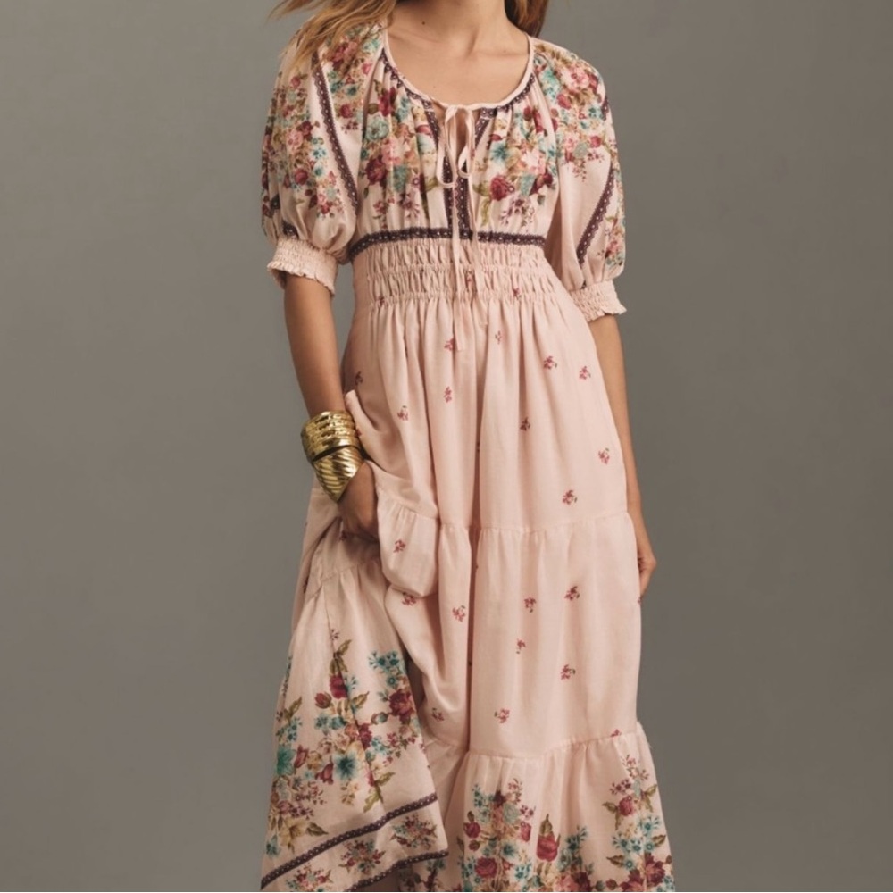 Anthropologie Floral Maxi Dress - Cream and Pink